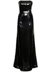 Alberta Ferretti Sequined Satin Strapless Long Dress