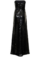 Alberta Ferretti Sequined Satin Strapless Long Dress