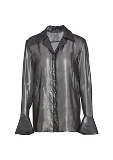 Alberta Ferretti Sheer Metallic Flare-Sleeve Shirt