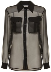 Alberta Ferretti Sheer Silk Chiffon Shirt W/high Pockets
