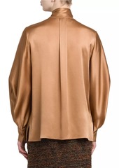 Alberta Ferretti Silk-Blend Satin Tieneck Blouse