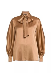 Alberta Ferretti Silk-Blend Satin Tieneck Blouse