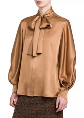 Alberta Ferretti Silk-Blend Satin Tieneck Blouse