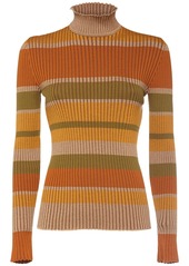 Alberta Ferretti Striped Wool Knit Turtleneck Sweater