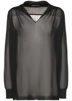 Alberta Ferretti Viscose Crepe V-neck Long Sleeve Top