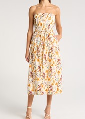 A.L.C. Clark Floral Strapless Cotton Midi Dress in White Multi at Nordstrom Rack