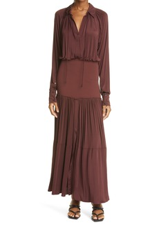 A.L.C. Conrad Ribbed Waist Long Sleeve Maxi Dress in Bitter Chocolate at Nordstrom