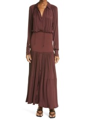 A.L.C. Conrad Ribbed Waist Long Sleeve Maxi Dress in Bitter Chocolate at Nordstrom