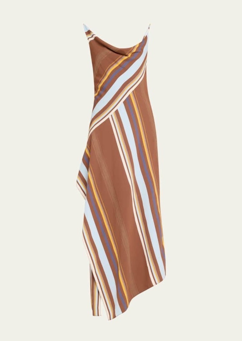 A.L.C. Lauren Asymmetric Stripe Cowl-Neck Sleeveless Midi Dress