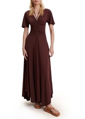 A.L.C. Nina Ruched Beaded Maxi Dress in Bitter Chocolate at Nordstrom