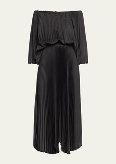 A.L.C. Sienna Pleated Off-The-Shoulder Midi Dress