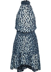 A.l.c. Woman Cody Shirred Leopard-print Silk Crepe De Chine Dress Blue