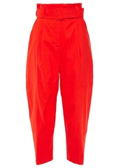 A.l.c. Woman Cropped Belted Pleated Linen-blend Tapered Pants Tomato Red