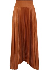 A.l.c. Woman Demi Asymmetric Shirred Plissé-satin Midi Skirt Copper