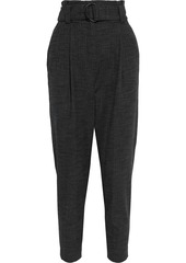 A.l.c. Woman Diego Cropped Belted Pinstriped Flannel Tapered Pants Charcoal