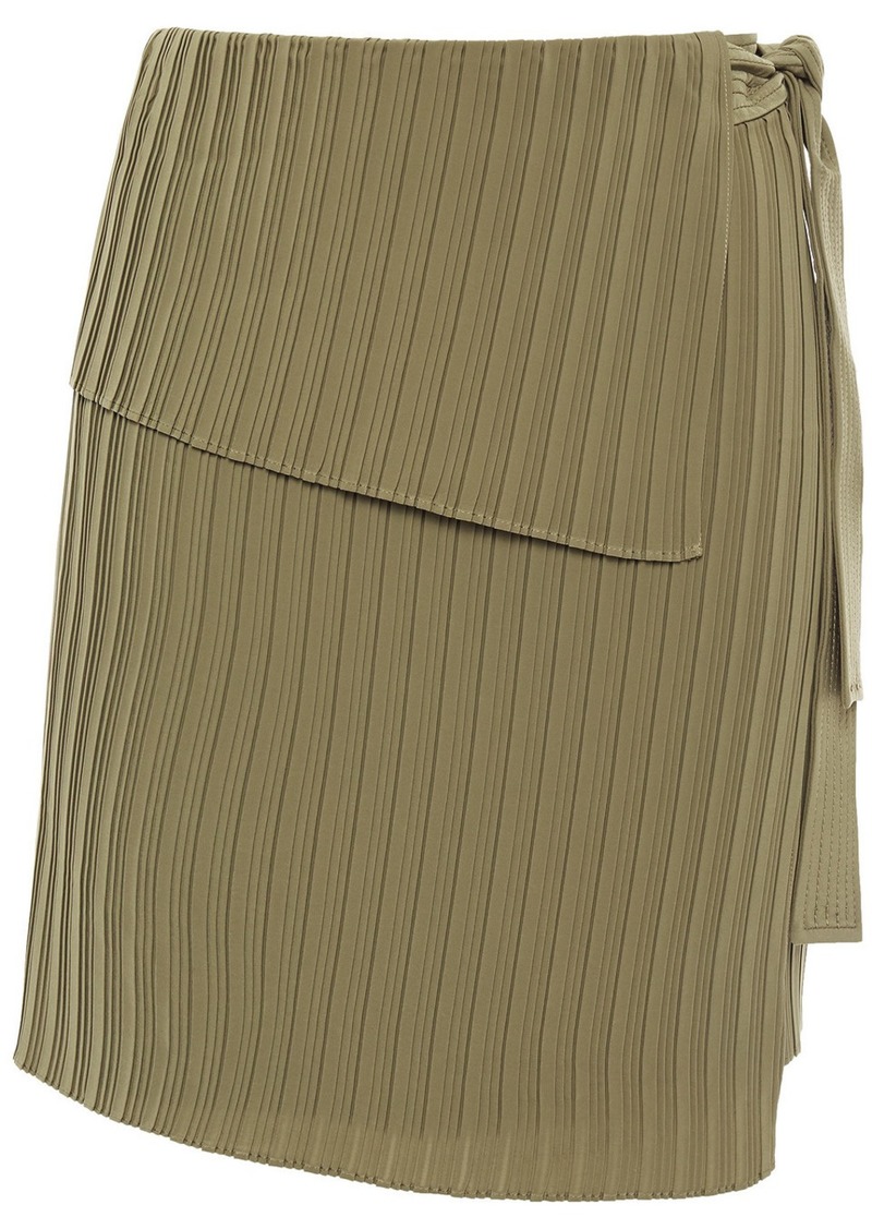 A.l.c. Woman Layered Plissé Crepe De Chine Mini Wrap Skirt Army Green
