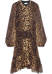 A.l.c. Woman Sidney Asymmetric Shirred Leopard-print Silk-crepon Dress Animal Print