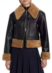A.L.C. Aspen Vegan Leather Sherpa-Trim Jacket In Black