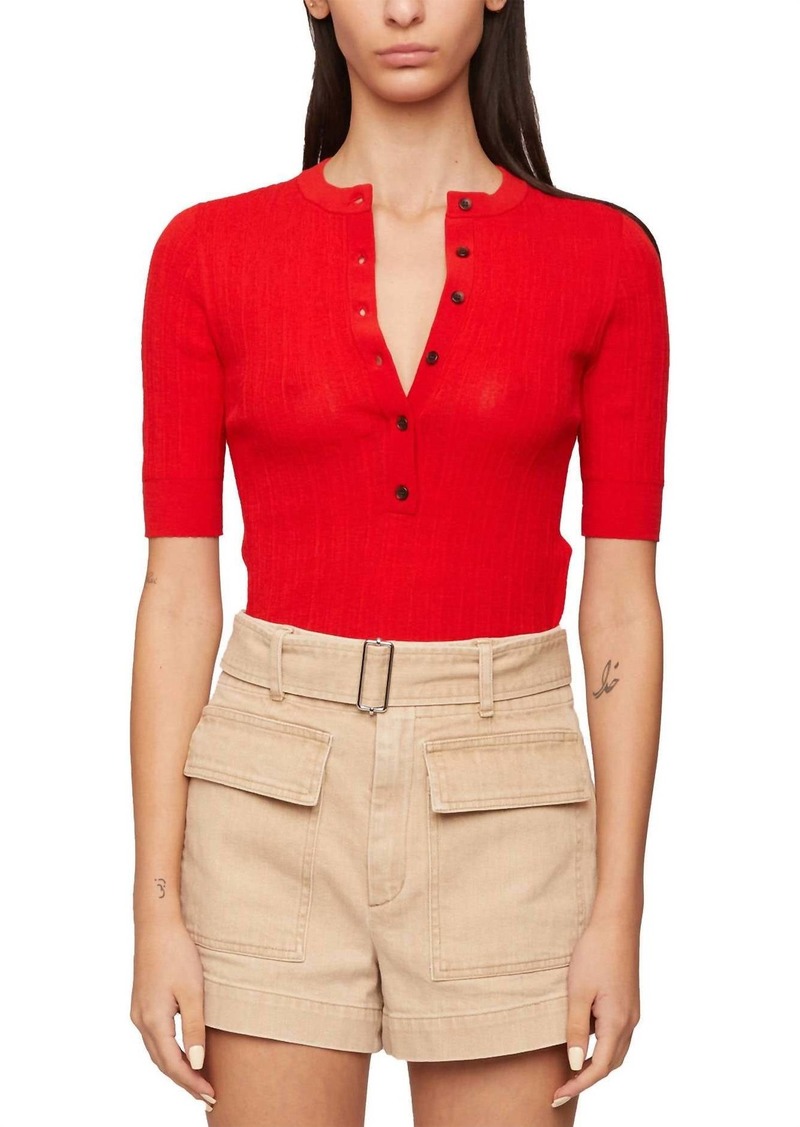 A.L.C. Fisher Henley Short Sleeve Top In Chili Red