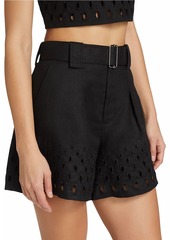 A.L.C. Kali Eyelet Linen Belted Shorts