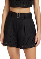 A.L.C. Kali Eyelet Linen Belted Shorts