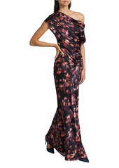 A.L.C. Poppy Abstract Stretch-Silk Ruched Gown