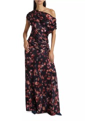 A.L.C. Poppy Abstract Stretch-Silk Ruched Gown