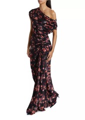 A.L.C. Poppy Abstract Stretch-Silk Ruched Gown