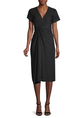 A.L.C. Ruched Linen-Blend Faux Wrap Dress