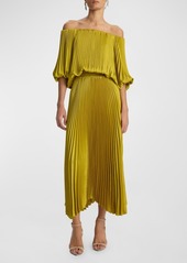 A.L.C. Sienna Pleated Off-The-Shoulder Midi Dress