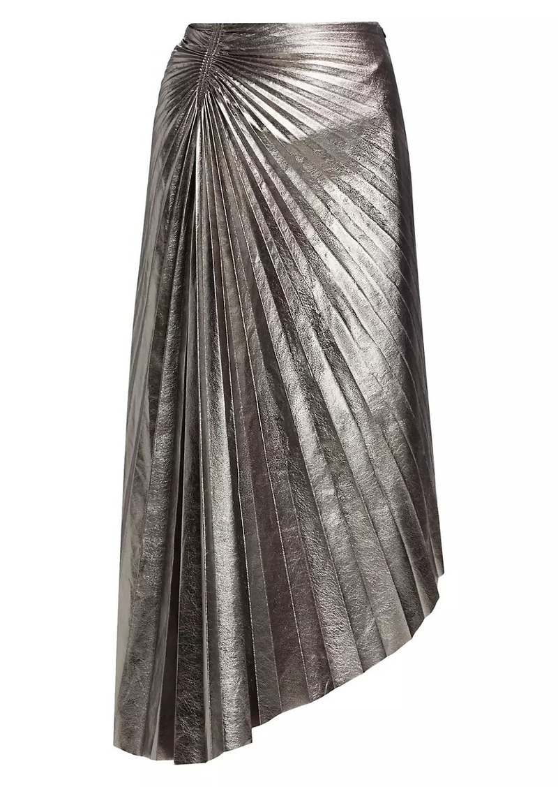 A.L.C. Tracy Metallic Faux-Leather Pleated Midi-Skirt