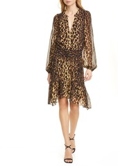 Women's A.l.c. Sidney Leopard Print Long Sleeve Silk Dress
