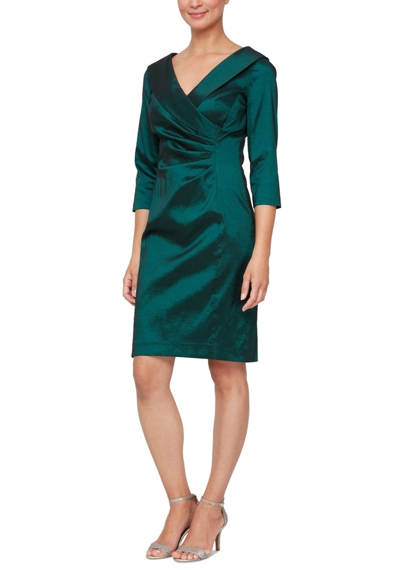 Alex Evenings Alex Evening Women's Ruched Portrait-Collar Sheath Dress - Emerald Green