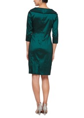 Alex Evenings Alex Evening Women's Ruched Portrait-Collar Sheath Dress - Emerald Green