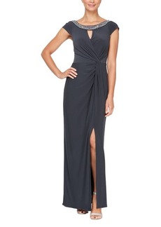 Alex Evenings Beaded Keyhole Neck Jersey Gown