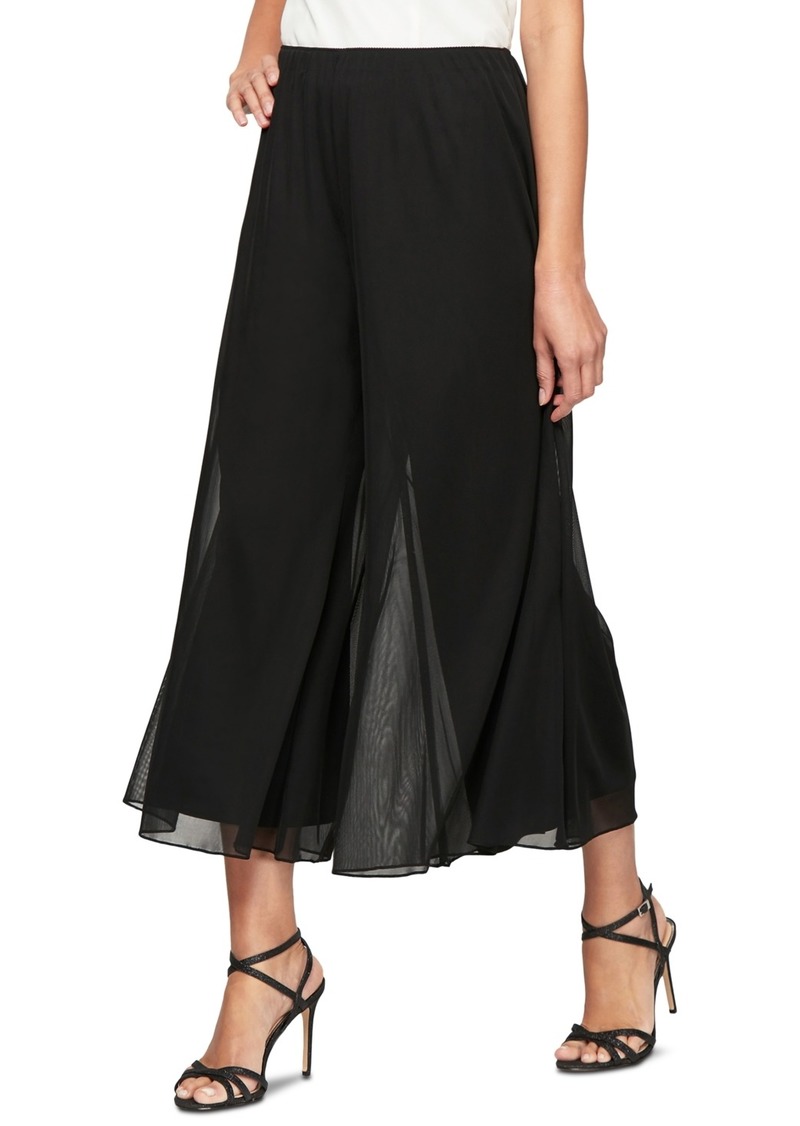 Alex Evenings Petite Chiffon Wide-Leg Cropped Pants - Black