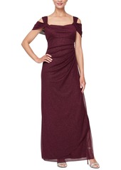 Alex Evenings Cold-Shoulder Draped Metallic Gown - Emerald Green