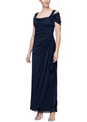 Alex Evenings Cold-Shoulder Draped Metallic Gown - Emerald Green