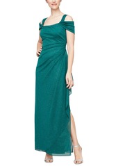 Alex Evenings Cold-Shoulder Draped Metallic Gown - Emerald Green