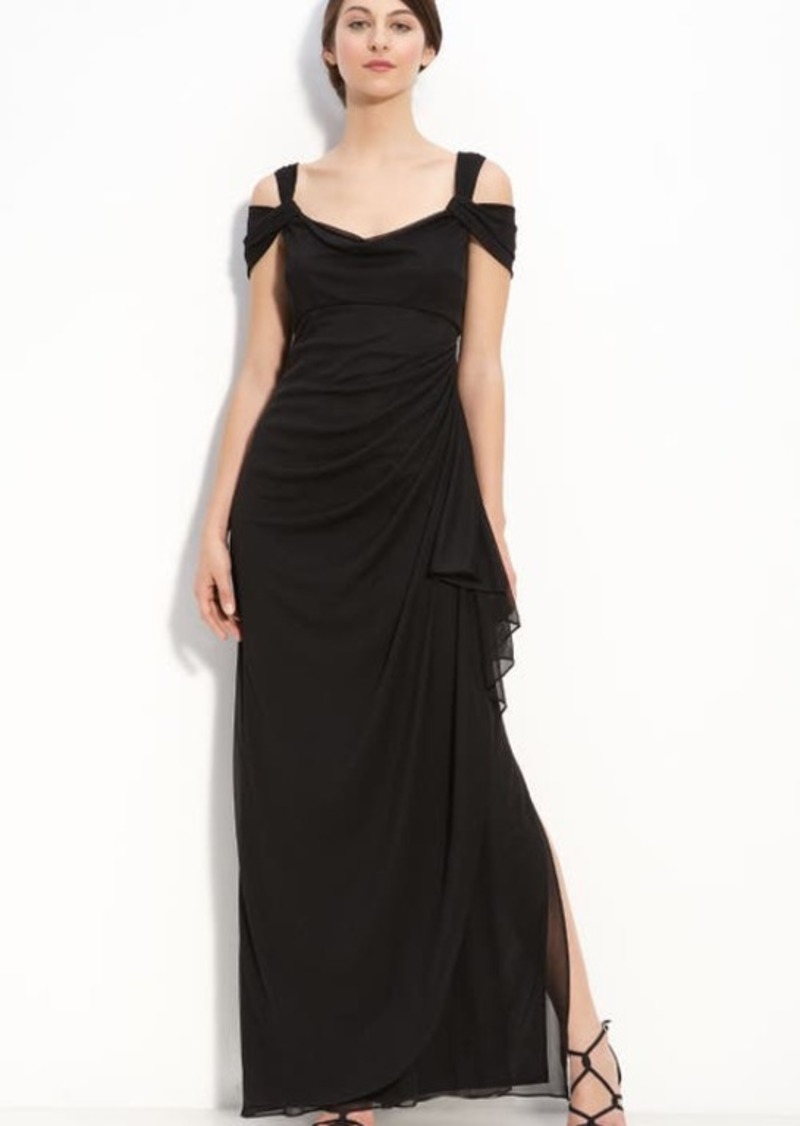 Alex Evenings Cold Shoulder Ruffle Gown