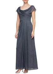 Alex Evenings Cowl Neck A-Line Gown in Smoke at Nordstrom