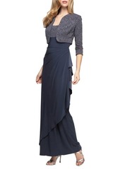 Alex Evenings Draped Column Gown with Bolero Jacket