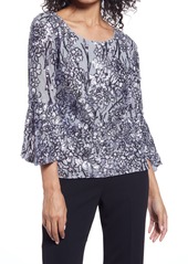 Alex Evenings Embellished Bell Sleeve Blouse in Silver at Nordstrom
