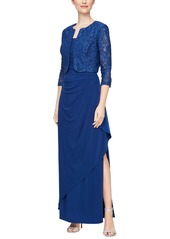 Alex Evenings Embellished Gown and Jacket - Navy