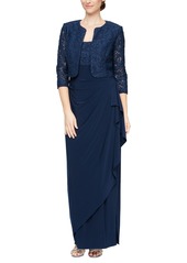 Alex Evenings Embellished Gown and Jacket - Navy