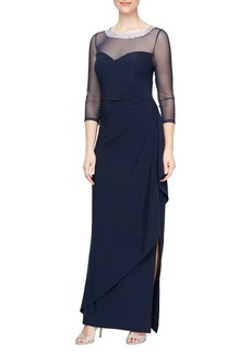 Alex Evenings Embellished Illusion Neck Matte Jersey Gown