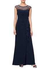 Alex Evenings Embellished Neck Cap Sleeve Jersey Gown