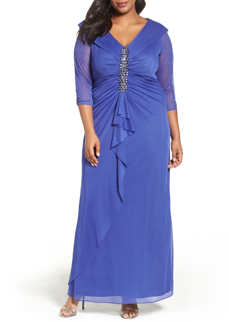 Alex Evenings Alex Evenings Embellished Portrait Collar Gown (Plus Size ...