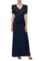 Alex Evenings Embellished Short Sleeve Empire Waist Gown