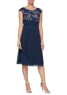 Alex Evenings Embroidered Bodice A-Line Cocktail Dress